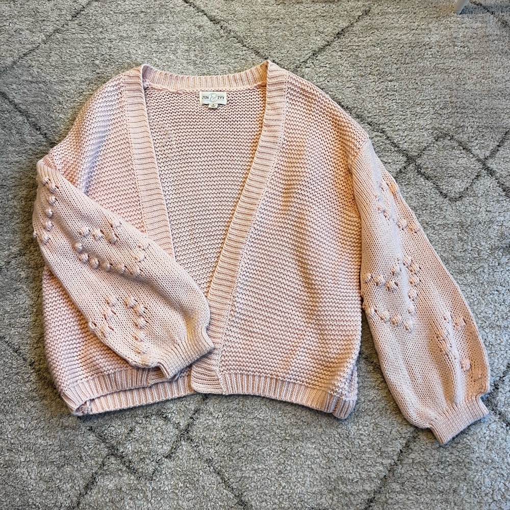 Francesca’s Woven Pink Cardigan with Heart Sleeve Detailing - size S